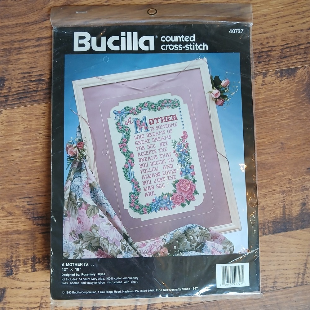 Vtg Bucilla A Mother Is Counted Cross Stitch Kit Complete 12 x 18 Open Box